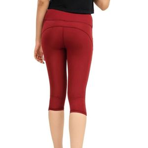 Women's Red High Waist <b>Capri</b> <b>Leggings</b> Knee Length Stretchy Fitted Athletic Pants for Yoga Workout Running Fitness Train - Product Image 6