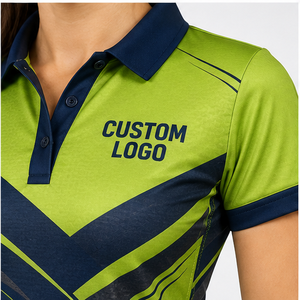 Polo Personalizado para Mujer con Estampado de Rayas Cruzadas en Verde Lima y Azul Oscuro, de Secado Rápido, Transpirable, Manga Corta, Uniforme de Golf, WPS-0809 - Product Image 5