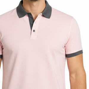 Polo homme rose clair, best-seller, col contrastant gris, coupe slim, manches courtes, décontracté, pour le golf - Product Image 3