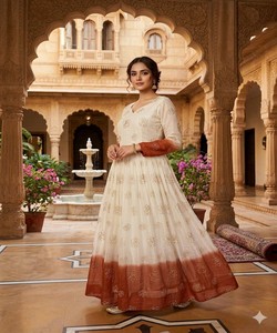 Elegant Shaded Silver Crunchy Pipe Sequence Embroidery Silk Gown Women Ethnic Wedding Party Wear Ankle-Length 85544 KUMARI- - Product Image 2