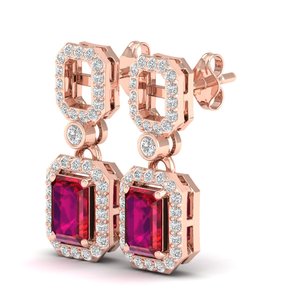 REYES Custom Design 14K Solid Gold Diamond Dangle <b>Drop</b> <b>Earrings</b> For Women <b>Emerald</b> Cut 2 Carat Ruby Gemstone Fine Jewelry - Product Image 3