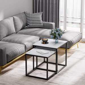 Mesa Auxiliar Cuadrada con Tapa de Mármol y Estructura Metálica, Mesa de Centro para Sofá, Mueble de Interior Moderno para Sala de Estar Pequeña, Negra, Decorativa - Product Image 6