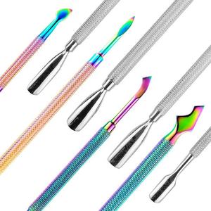 Kit professionnel de soins des pieds, outils pour les ongles en acier inoxydable, pousse-cuticules double extrémité effet caméléon arc-en-ciel ANAAIF - Product Image 1
