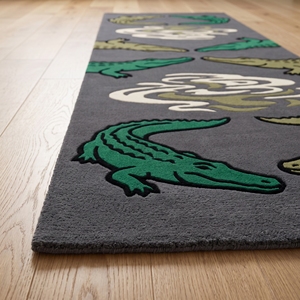 Tapis gris vert imprimé alligator, tapis moderne à motif animal pour chambre d'enfant, salle de jeux, salon - Product Image 1