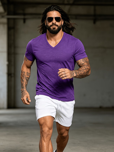 Men's Solid for V-Neck Short Sleeve T-Shirt Regular Fit Cotton Jersey Breathable Casual Wear Sporty Made in Bangladesh - Product Image 2