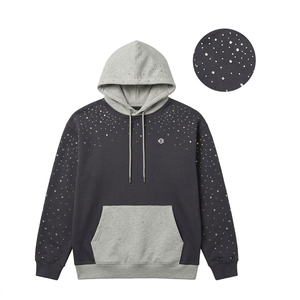 Luxury Rhinestone Scatter Relaxed Fit Hoodies Heavy Cotton Thick Fleece Streetwear Contrast Panel <b>Pullover</b> Custom Logo Wholesale - Product Image 3