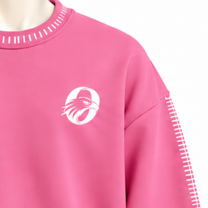 Mens <b>Pink</b> Stitched Border Distressed Crewneck <b>Sweatshirt</b> Oversized Long Sleeve Pullover Casual Streetwear Fashion Training Top - Product Image 5