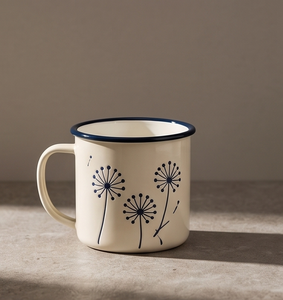 Premium Iron Enamel <b>Camp</b> <b>Mug</b> Custom Dandelion Flower Graphic Design Shatterproof Metal Coffee Cup with Blue Rim for Hiking - Product Image 4