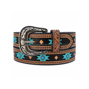 Ceinture de cowboy vintage faite à la main pour hommes, style western, boucle en fer massif embossé, robuste, design amovible, cuir grainé - Product Image 1