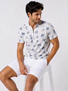 Polo de Manga Corta con Cierre de Media Cremallera y Estampado Playero Blanco para Hombre, Transpirable, Ropa Casual de Verano, Proveedor de Fábrica OEM Personalizado al por Mayor - Product Image 3