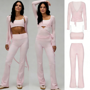 ชุดออกกำลังกายโยคะ กางเกงเลกกิ้งและสปอร์ตบราสำหรับผู้หญิง ผลิตจากผ้าสแปนเด็กซ์ไนลอนรีไซเคิลได้ ยืดหยุ่นสูง เอวสูง แห้งเร็ว ออกแบบตามสั่ง - Product Image 4