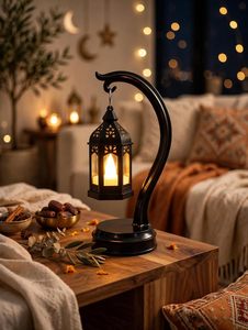 Black Iron Hanging <b>Lantern</b> <b>Candle</b> <b>Holder</b> with Curved Stand Decorative Tealight <b>Lantern</b> for Home Decor Living Room Bedroom Table - Product Image 6