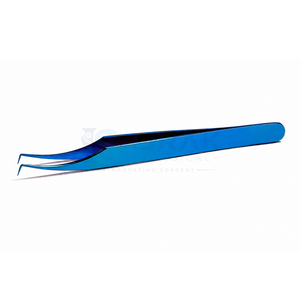Pince à épiler professionnelle bleue angulaire à pointe fine en acier inoxydable pour extensions de cils volume – Outil de salon de beauté - Product Image 1