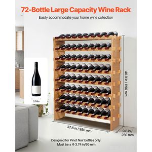8-Tier 72 Bottle Stackable Modular <b>Wine</b> <b>Rack</b> Sturdy Freestanding Floor <b>Wine</b> Storage <b>Rack</b> with Wobble-Free Display Shelf - Product Image 2