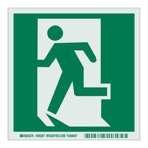 Panneau de sortie photoluminescent BradyGlo 6x6 pouces en PVC imprimé UV pour les sorties de secours - Product Image 1