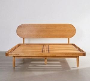 Retro Wooden <b>Platform</b> <b>Bed</b> <b>Frame</b> Premium Solid Teak Wood Bedroom Furniture with Curved Headboard for Adults - Product Image 2