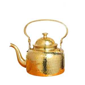 Bouilloire à thé et récipient à café en laiton doré martelé à double paroi, éco-responsable, durable, pour cuisinière, style traditionnel - Product Image 1