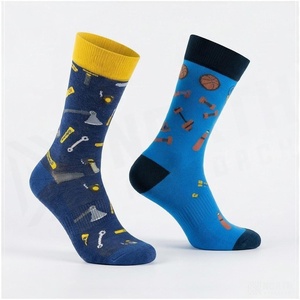 Crew <b>Socks</b> Blue Patterned Print Breathable Spandex <b>Polyester</b> Adult Casual Summer <b>Socks</b> - Product Image 3