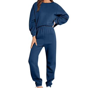 Conjunto de Sudadera Azul Marino con Mangas Murciélago y Pantalones Jogger a Juego, Estilo Oversize Informal para Otoño, Chándal de Punto Transpirable - Product Image 1