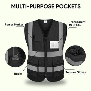 Hi Visibility Polyester Sleeveless Workwear Reflective Safety Vests for Men Women Mesh Fabric <b>Construction</b> Safety Apparel Neon - Product Image 2