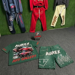 Custom Cropped Streetwear <b>Men's</b> T Shirt Shorts Set <b>Studded</b> Acid Wash 100% Cotton Screen Print Summer Outfit - Product Image 2