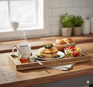 Bandeja de Servir Rústica de Madera con Bordes Elevados, Hecha a Mano con Madera de Mango, Bandeja Decorativa para Desayuno, Café, Mesa, Hogar y Cocina - Product Image 2