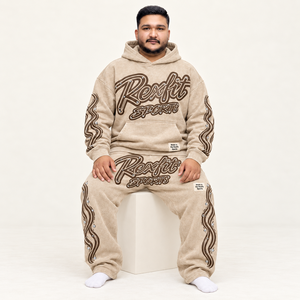 Conjunto deportivo Rexfit para hombre, sudadera con capucha y pantalones de chándal de algodón French Terry, ropa informal de otoño, chándal con etiqueta personalizada. - Product Image 1