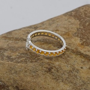 Bague en argent sterling 925 de haute qualité, sertie d'une pierre précieuse ronde en citrine 100 % naturelle, bijou artisanal pour mariage, pour femme. - Product Image 3