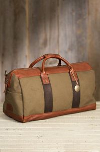 Sac de voyage classique en toile avec garniture en cuir, fermeture à glissière, unisexe, couleur olive brun, capacité 36-55L - Product Image 2