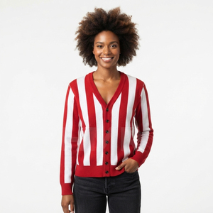 Cardigans d'hiver élégants et respirants en acrylique bicolore rouge et blanc HMR Sisterhood Sorority - Product Image 1