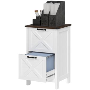 Rustic Farmhouse 2-Drawer Vertical <b>File</b> Cabinet Distressed White Office Storage for <b>A4</b> and Letter Size Papers - Product Image 1