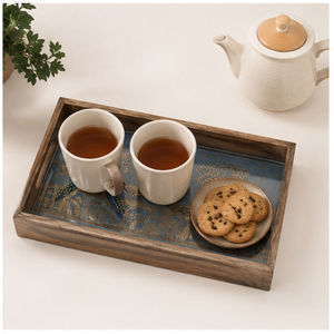 Ensemble de luxe de 3 plateaux de service en bois faits à la main, gravure traditionnelle en or paon, finition émail, pour la décoration de la maison à bas prix - Product Image 3
