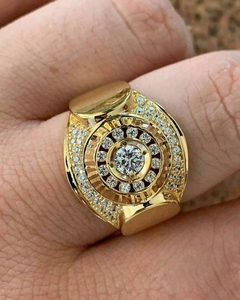 Moissanite Gold <b>Ring</b> <b>Mens</b> Statement Jewelry Iced Out Round Center Stone Luxury Hip Hop Fashion <b>Ring</b> Sparkling Pave Design Classy - Product Image 1