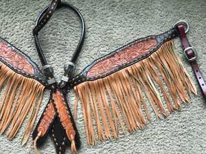 Juego de tachuelas de caballo para desfile de coraza y caballete occidental marrón cuero - Product Image 2