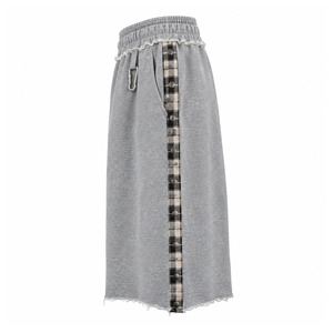 Men's Grey Wide Leg <b>Sweat</b> <b>Shorts</b> Lace Trim Plaid Side Stripe Baggy Streetwear Jorts - Product Image 5