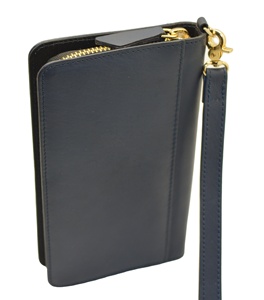 Women's Long Genuine Leather Wallet With <b>RFID</b> Zipper Closure Blue Minimalist Style Daily Use <b>Purse</b> With Wrist Strap - Product Image 5