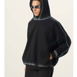 <b>Men</b> Oversized Hooded <b>Sweatshirt</b> Solid <b>Black</b> Cotton French Terry <b>Plain</b> Dyed Regular Fit Autumn Streetwear Casual Wear - Product Image 1