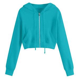 Wholesale Women's <b>Crop</b> Tops & Hoodies Custom 3D Embroidery Front <b>Zip</b>-<b>Up</b> Fleece Pullover Hooded 100% Cotton - Product Image 6