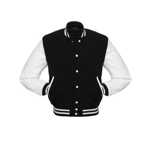 Dark Green Varsity <b>Jacket</b> Stand Front White Sleeves <b>Men</b> Unisex Baseball Style Button Rib Trim Custom Option <b>Warm</b> Outerwear - Product Image 2