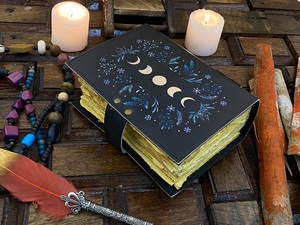 Large Leather Grimoire Journal with Water Color Paper 200 Sheets Spiral Bound Moon Phases <b>Book</b> of Shadows & Blank Spell <b>Notebook</b> - Product Image 6