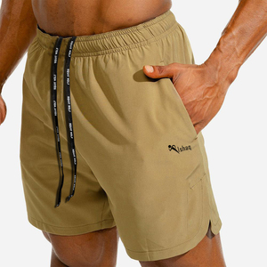 Pantalones Cortos Deportivos Ishaq para Hombre, Color Verde Neón, Secado Rápido, Cintura Media Elástica, con Bolsillos, Logotipo Frontal, Color Sólido, Estilo Deportivo - Product Image 6