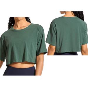 T-shirt court oversize pour femme, manches courtes, coupe ample, en coton, pour le sport, le yoga, le streetwear, vente en gros, fournisseur OEM - Product Image 1
