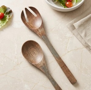 Wooden Salad Serving Spoon Set – Natural Wood <b>Fork</b> & Spoon Set for Kitchen, Dining & Eco-Friendly Tableware - Product Image 1