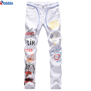 Custom Men's High <b>Elastic</b> <b>Waist</b> Printed Straight Leg <b>Jeans</b> Pants Customized Color & Design for Night Club - Product Image 6