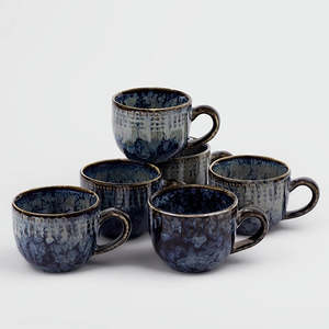 Glossy Blue Ceramic Tea <b>Cup</b> <b>Set</b> of 6 - Product Image 1