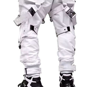 Pantalon Cargo Techwear Blanc Homme 2026 Multi-Poches Bretelles Tactiques Boucles Streetwear Joggers Hip Hop Urbain Style Cyberpunk - Product Image 5