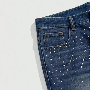 Shorts en jean personnalisés avec logo, style décontracté, délavage foncé, poches plaquées, coupe ample pour hommes - Product Image 5