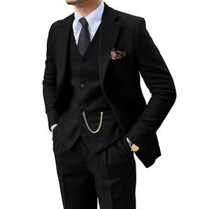 Trajes de Hombre Negros Lisos de Corte Slim Fit, 3 Piezas, Ropa de Moda Casual para Boda, Elegante Traje de Novio, Pantalón, Chaqueta, Blazer, Traje de Oficina, Servicios OEM - Product Image 1