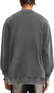 Sweat-shirt à col rond surdimensionné pour homme, à manches raglan, effet délavé, avec poche, gris, décontracté - Product Image 3