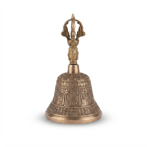 Campana Nepalí Tradicional Hecha a Mano de Latón con Patrón Floral en Relieve, Decoración Religiosa Premium para Meditación, Adorno Artesanal para Mesa, Diwali - Product Image 3